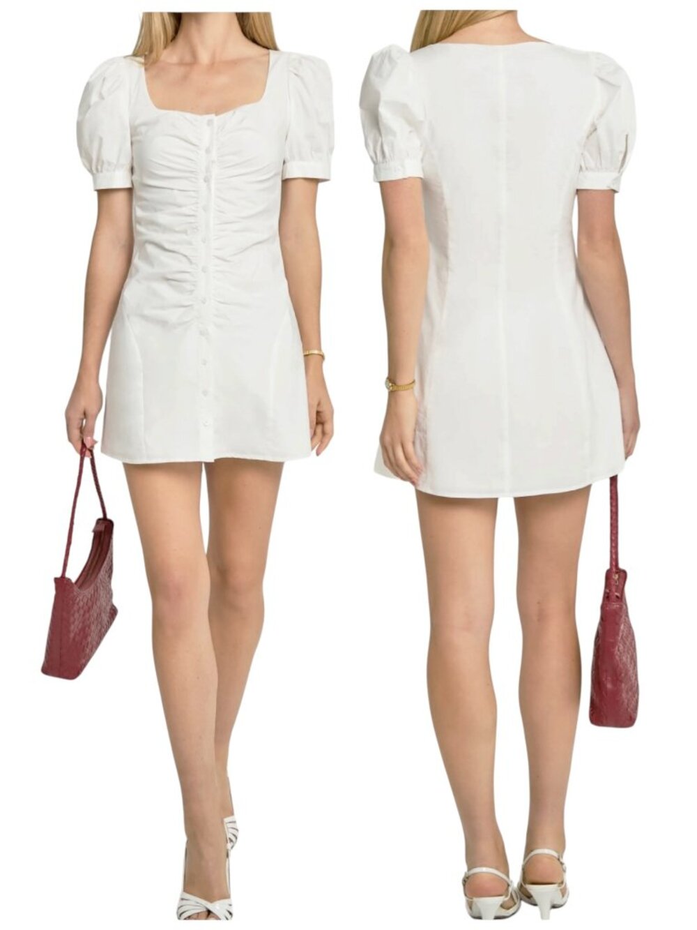 Kourt Addie White Cotton Puff Sleeve Mini Dress Small Lined NWOT